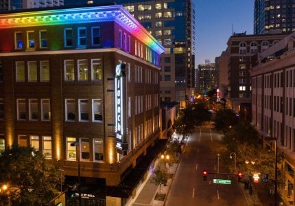 Launch That Building at Night with Rainbow Lights