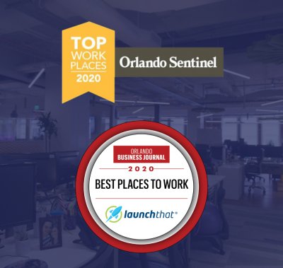 Best Place to Work Badges from Orlando Sentinel and Orlando Business Journal