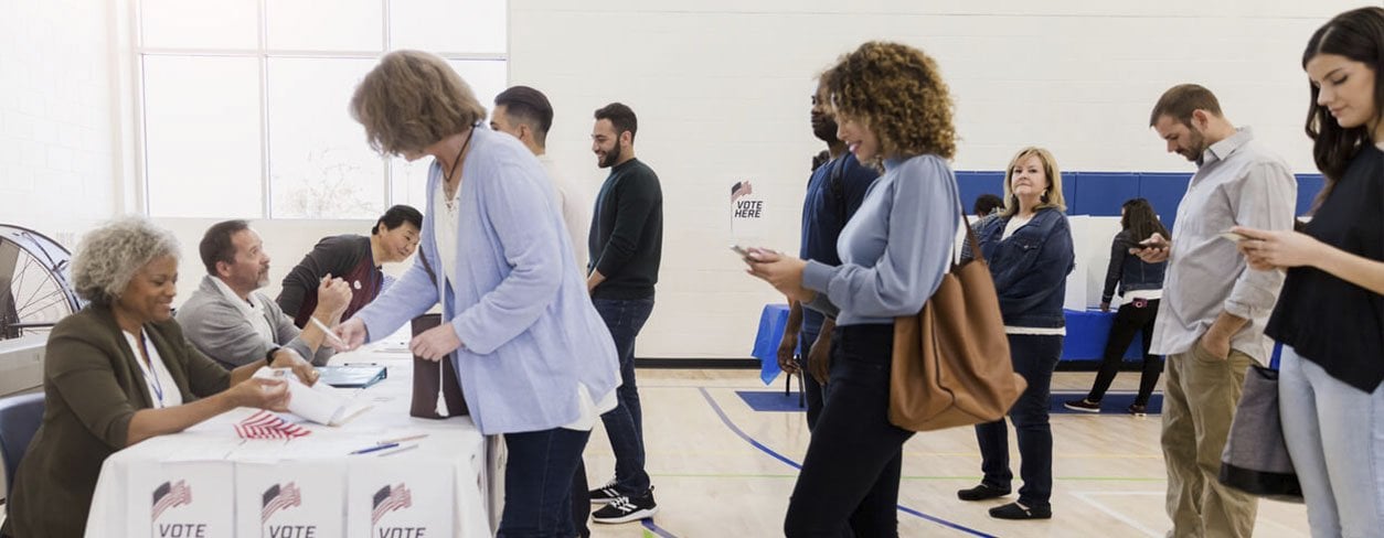 Citizens standing in line to vote on election day