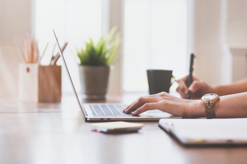 Woman working on laptop